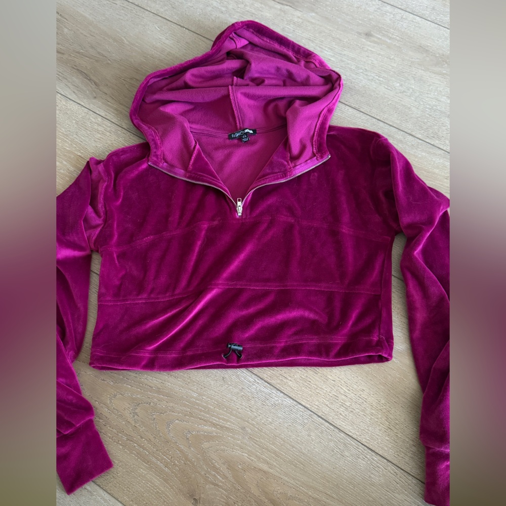 Fashion Nova Magenta Velvet Hoodie